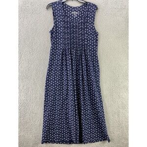 Vermont Country Store Women M Blue Floral Knit Dress Cottagecore Farmcore Tie